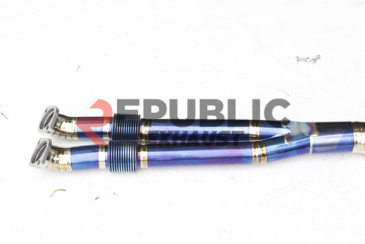 Nissan GTR R35 CBA DBA 2008 2009 2010 2011 2012 2013 2014 2015 2016 with Aftermarket Parts - Y-Pipe Mid-Pipe Exhaust Titanium / Stainless Steel from Republic Exhaust