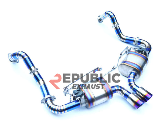Porsche 981 Cayman Base & Boxster Base 2014 2015 2016 (2.7L) with Aftermarket Parts - Axle-back Exhaust Center Exit Titanium / Stainless Steel from Republic Exhaust