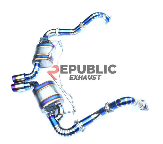 Porsche 981 Cayman Base & Boxster Base 2014 2015 2016 (2.7L) with Aftermarket Parts - Axle-back Exhaust Center Exit Titanium / Stainless Steel from Republic Exhaust