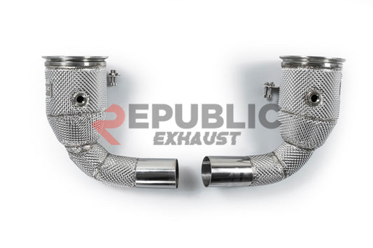 Porsche 911 992.1 Carerra Base/S/T/4/4S/Targa 4/Targa 4S/GTS 2020 2021 2022 2023 2024 & 992.2 Carerra Base/S/T/4/4S/Targa 4/Targa 4S 2025-ON (3.0T) with Aftermarket Parts - 100 & 200 & 300 CELL & Test Pipe/No Cat Downpipe Stainless Steel from Republic Exhaust