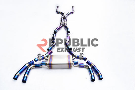 BMW X3M X3MC F97 & X4M X4MC F98 LCI 2022-ON with Aftermarket Parts - Catback Exhaust Quad Exit Tips Titanium / Stainless Steel from Republic Exhaust