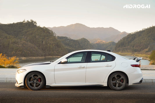 Alfa Romeo Giulia Sport Veloce Ti Sprint RWD AWD Lusso Base 2017 2018 2019 2020 2021 2022 2023 2024 with Aftermarket Parts - "HIDROGAI" Side Skirts Carbon Fiber / FRP from Robot Craftsman