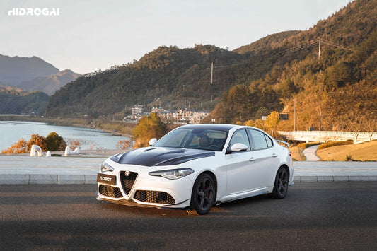 Alfa Romeo Giulia Sport Veloce Ti Sprint RWD AWD 2017 2018 2019 2020 2021 2022 2023 2024 (not suitable for Base and Lusso front bumpers) with Aftermarket Parts - "HIDROGAI" Front Corner Canards Carbon Fiber / FRP from Robot Craftsman