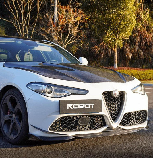 Alfa Romeo Giulia Sport Veloce Ti Sprint RWD AWD 2017 2018 2019 2020 2021 2022 2023 2024 (not suitable for Base and Lusso front bumpers) with Aftermarket Parts - "HIDROGAI" Front Lip Splitter Carbon Fiber / FRP from Robot Craftsman