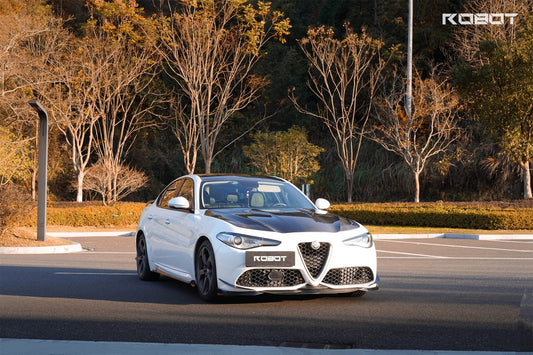 Alfa Romeo Giulia Sport Veloce Ti Sprint RWD AWD 2017 2018 2019 2020 2021 2022 2023 2024 (not suitable for Base and Lusso front bumpers) with Aftermarket Parts - "HIDROGAI" Front Lip Splitter Carbon Fiber / FRP from Robot Craftsman