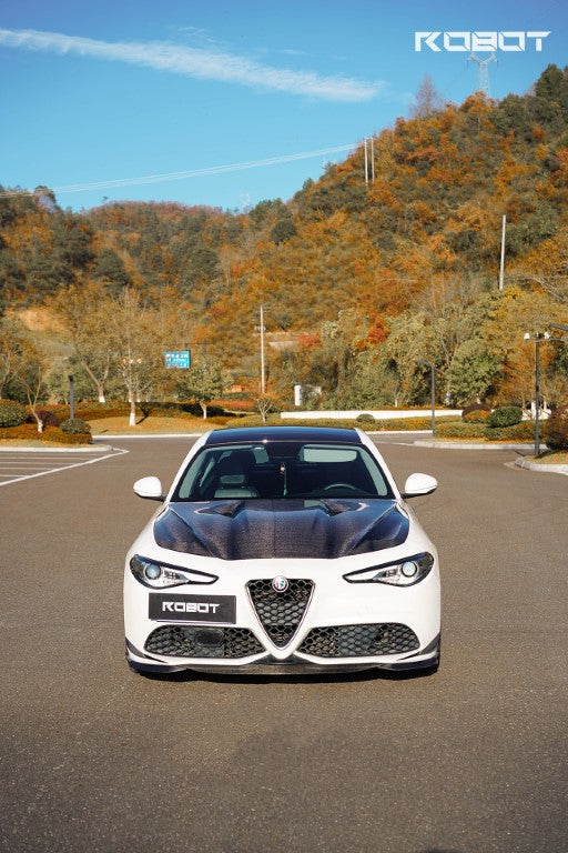 Alfa Romeo Giulia Sport Veloce Ti Sprint RWD AWD 2017 2018 2019 2020 2021 2022 2023 2024 (not suitable for Base and Lusso front bumpers) with Aftermarket Parts - "HIDROGAI" Front Lip Splitter Carbon Fiber / FRP from Robot Craftsman