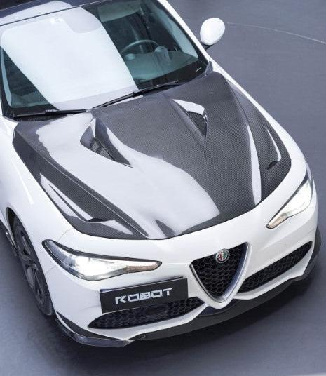 Alfa Romeo Giulia Sport Veloce Ti Sprint RWD AWD Lusso Base 2017 2018 2019 2020 2021 2022 2023 2024 with Aftermarket Parts - "HIDROGAI" Hood Bonnet Carbon Fiber / FRP from Robot Craftsman