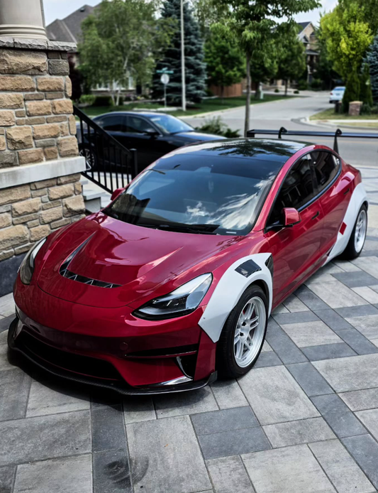 Tesla Model 3 Performance Long Range Standard Base 2017 2018 2019 2020 2021 2022 2023 with Aftermarket Parts - Crypton Front Bumper & Lip Carbon Fiber / FRP from Robot Craftsman