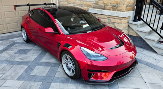 Tesla Model 3 Performance Long Range Standard Base 2017 2018 2019 2020 2021 2022 2023 with Aftermarket Parts - Crypton Front Bumper & Lip Carbon Fiber / FRP from Robot Craftsman