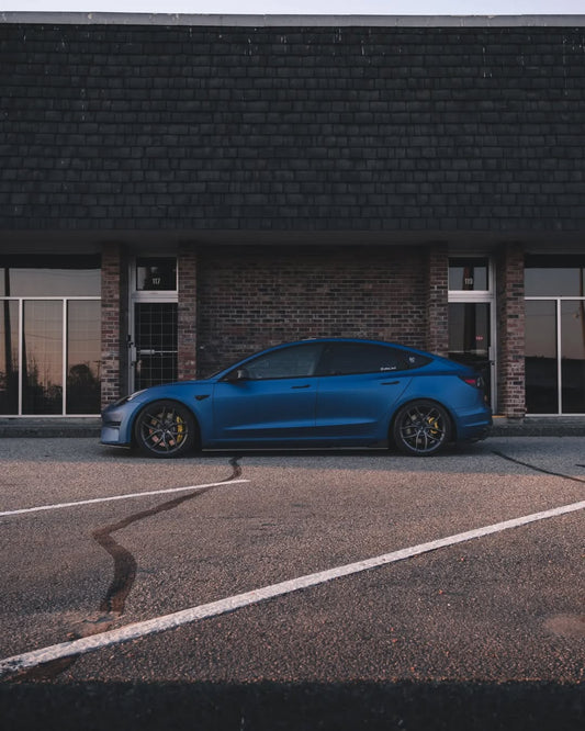 Tesla Model 3 Performance Long Range Standard Base 2017 2018 2019 2020 2021 2022 2023 with Aftermarket Parts - Crypton Side Skirts Carbon Fiber / FRP from Robot Craftsman