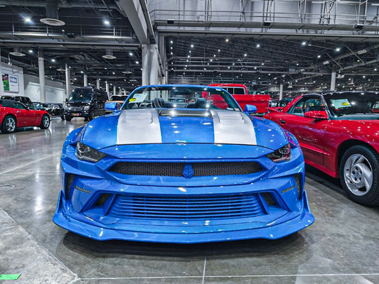 Ford Mustang Ecoboost V6 GT 2015 2016 2017 & Mustang Ecoboost V6 GT S550.1 2015 2016 2017 & Mustang Ecoboost V6 GT March1 Bullitt S550.2 2018 2019 2020 2021 2022 2023 with Aftermarket Parts - DUSK Front Bumper & Lip (Badge included) & Replacement Front Lip Only Carbon Fiber / FRP from Robot Craftsman