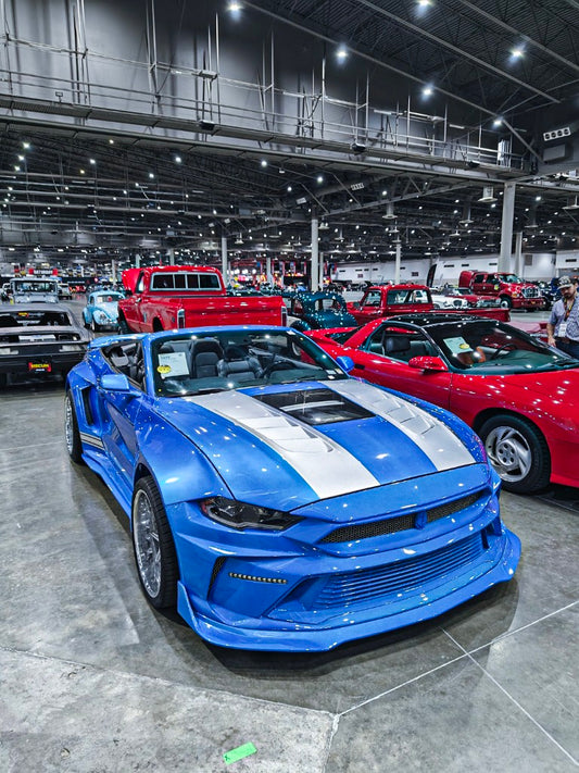 Ford Mustang Ecoboost V6 GT 2015 2016 2017 & Mustang Ecoboost V6 GT S550.1 2015 2016 2017 & Mustang Ecoboost V6 GT March1 Bullitt S550.2 2018 2019 2020 2021 2022 2023 with Aftermarket Parts - DUSK Front Bumper & Lip (Badge included) & Replacement Front Lip Only Carbon Fiber / FRP from Robot Craftsman