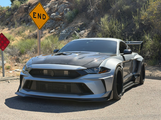 Ford Mustang Ecoboost V6 GT 2015 2016 2017 & Mustang Ecoboost V6 GT S550.1 2015 2016 2017 & Mustang Ecoboost V6 GT March1 Bullitt S550.2 2018 2019 2020 2021 2022 2023 with Aftermarket Parts - DUSK Front Bumper & Lip (Badge included) & Replacement Front Lip Only Carbon Fiber / FRP from Robot Craftsman