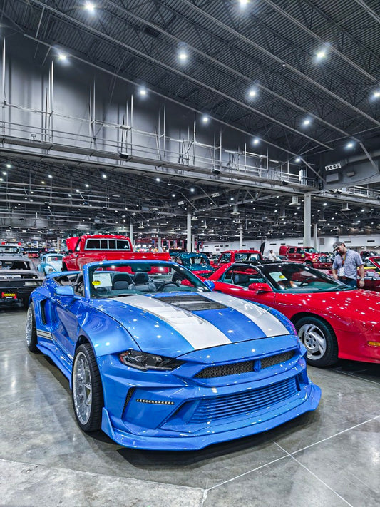 Ford Mustang Ecoboost V6 GT 2015 2016 2017 & Mustang Ecoboost V6 GT S550.1 2015 2016 2017 & Mustang Ecoboost V6 GT March1 Bullitt S550.2 2018 2019 2020 2021 2022 2023 with Aftermarket Parts - DUSK Front Bumper & Lip (Badge included) & Replacement Front Lip Only Carbon Fiber / FRP from Robot Craftsman