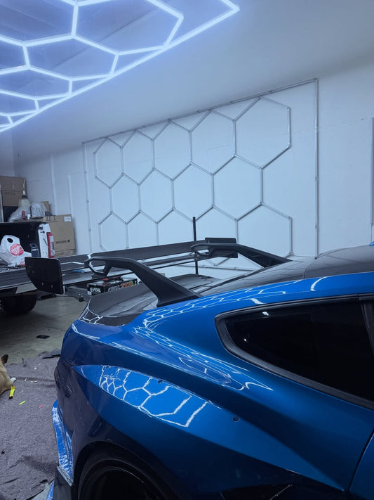 Ford Mustang Ecoboost V6 GT March1 Bullitt S550.1 S550.2 2015 2016 2017 2018 2019 2020 2021 2022 2023 (limits trunk functionality) with Aftermarket Parts - GTD Style Rear Spoiler Wing Carbon Fiber / FRP from Robot Craftsman