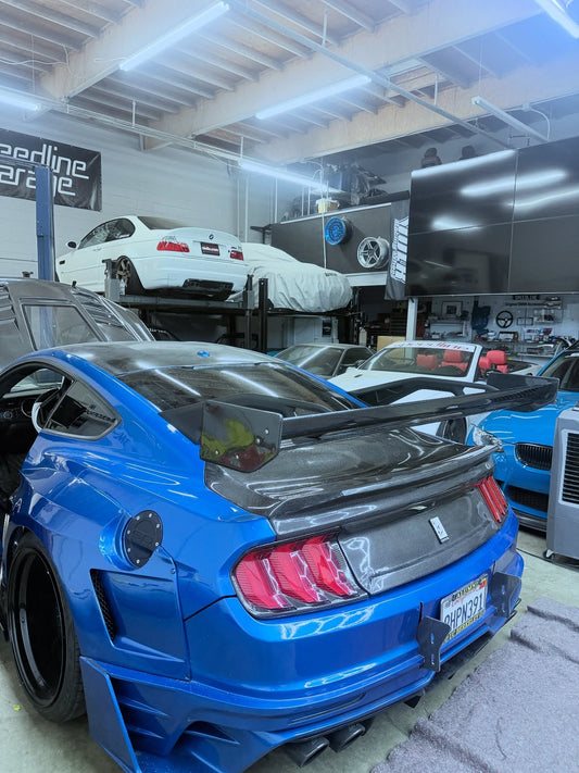 Ford Mustang Ecoboost V6 GT March1 Bullitt S550.1 S550.2 2015 2016 2017 2018 2019 2020 2021 2022 2023 (limits trunk functionality) with Aftermarket Parts - GTD Style Rear Spoiler Wing Carbon Fiber / FRP from Robot Craftsman