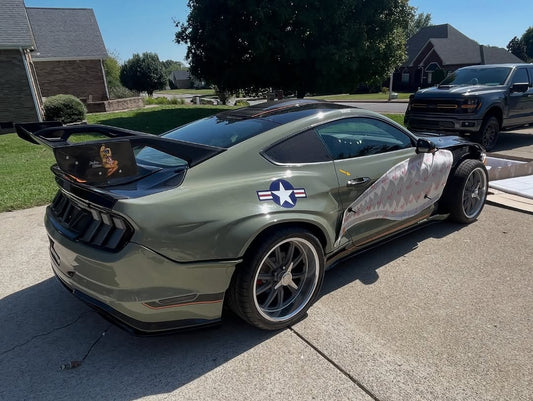 Ford Mustang Ecoboost V6 GT March1 Bullitt S550.1 S550.2 2015 2016 2017 2018 2019 2020 2021 2022 2023 (limits trunk functionality) with Aftermarket Parts - GTD Style Rear Spoiler Wing Carbon Fiber / FRP from Robot Craftsman