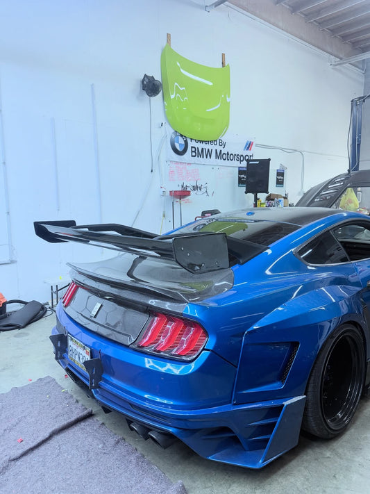 Ford Mustang Ecoboost V6 GT March1 Bullitt S550.1 S550.2 2015 2016 2017 2018 2019 2020 2021 2022 2023 (limits trunk functionality) with Aftermarket Parts - GTD Style Rear Spoiler Wing Carbon Fiber / FRP from Robot Craftsman