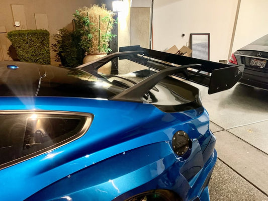Ford Mustang Ecoboost V6 GT March1 Bullitt S550.1 S550.2 2015 2016 2017 2018 2019 2020 2021 2022 2023 (limits trunk functionality) with Aftermarket Parts - GTD Style Rear Spoiler Wing Carbon Fiber / FRP from Robot Craftsman