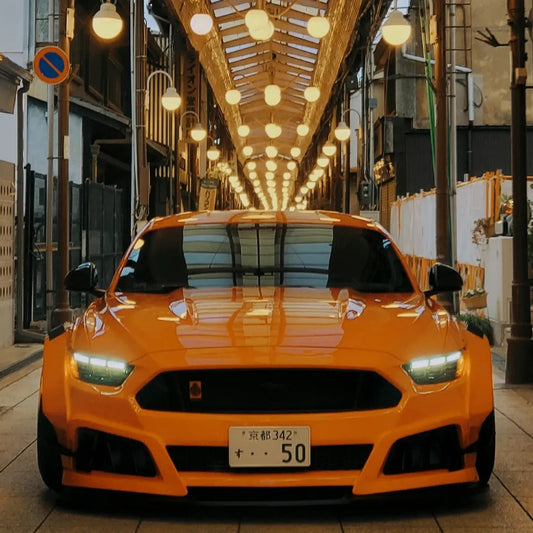 Ford Mustang Ecoboost V6 GT S550.1 2015 2016 2017 & Mustang Ecoboost V6 GT March1 Bullitt S550.1 S550.2 2015 2016 2017 2018 2019 2020 2021 2022 2023 & Mustang Ecoboost V6 GT March1 Bullitt S550.2 2018 2019 2020 2021 2022 2023 with Aftermarket Parts - STORM Widebody Front Bumper & Lip & Replacement Front Lip Only Carbon Fiber/FRP from Robot Craftsman