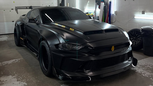 Upgrade Your Ford Mustang Ecoboost V6 GT 2015 2016 2017 & Mustang Ecoboost V6 GT S550.1 2015 2016 2017 & Mustang Ecoboost V6 GT March1 Bullitt S550.2 2018 2019 2020 2021 2022 2023 with Aftermarket Parts - DUSK Front Bumper & Lip (Badge included) & Replacement Front Lip Only Carbon Fiber / FRP from Robot Craftsman