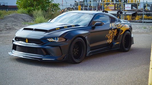 Upgrade Your Ford Mustang Ecoboost V6 GT 2015 2016 2017 & Mustang Ecoboost V6 GT S550.1 2015 2016 2017 & Mustang Ecoboost V6 GT March1 Bullitt S550.2 2018 2019 2020 2021 2022 2023 with Aftermarket Parts - DUSK Front Bumper & Lip (Badge included) & Replacement Front Lip Only Carbon Fiber / FRP from Robot Craftsman