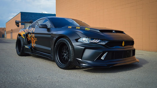 Upgrade Your Ford Mustang Ecoboost V6 GT 2015 2016 2017 & Mustang Ecoboost V6 GT S550.1 2015 2016 2017 & Mustang Ecoboost V6 GT March1 Bullitt S550.2 2018 2019 2020 2021 2022 2023 with Aftermarket Parts - DUSK Front Bumper & Lip (Badge included) & Replacement Front Lip Only Carbon Fiber / FRP from Robot Craftsman