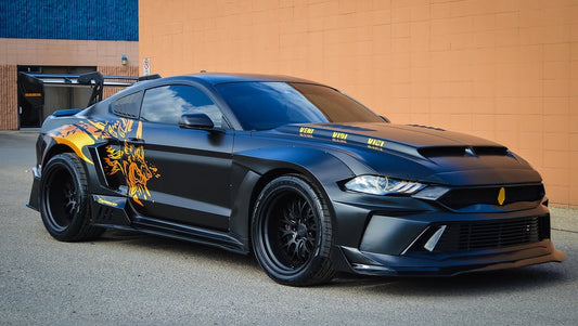 Upgrade Your Ford Mustang Ecoboost V6 GT 2015 2016 2017 & Mustang Ecoboost V6 GT S550.1 2015 2016 2017 & Mustang Ecoboost V6 GT March1 Bullitt S550.2 2018 2019 2020 2021 2022 2023 with Aftermarket Parts - DUSK Front Bumper & Lip (Badge included) & Replacement Front Lip Only Carbon Fiber / FRP from Robot Craftsman