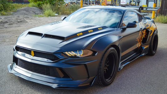 Upgrade Your Ford Mustang Ecoboost V6 GT 2015 2016 2017 & Mustang Ecoboost V6 GT S550.1 2015 2016 2017 & Mustang Ecoboost V6 GT March1 Bullitt S550.2 2018 2019 2020 2021 2022 2023 with Aftermarket Parts - DUSK Front Bumper & Lip (Badge included) & Replacement Front Lip Only Carbon Fiber / FRP from Robot Craftsman