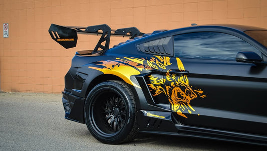 Upgrade Your Ford Mustang Ecoboost V6 GT March1 Bullitt S550.1 S550.2 2015 2016 2017 2018 2019 2020 2021 2022 2023 with Aftermarket Parts - "DAWN & DUSK" Rear Wing & Spoiler Carbon Fiber / FRP from Robot Craftsman