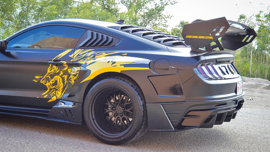 Upgrade Your Ford Mustang Ecoboost V6 GT March1 Bullitt S550.1 S550.2 2015 2016 2017 2018 2019 2020 2021 2022 2023 with Aftermarket Parts - "DAWN & DUSK" Rear Wing & Spoiler Carbon Fiber / FRP from Robot Craftsman