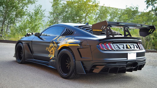 Upgrade Your Ford Mustang Ecoboost V6 GT March1 Bullitt S550.1 S550.2 2015 2016 2017 2018 2019 2020 2021 2022 2023 with Aftermarket Parts - "DAWN & DUSK" Rear Wing & Spoiler Carbon Fiber / FRP from Robot Craftsman