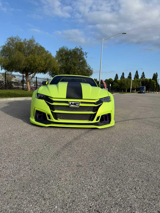 Ford Mustang Ecoboost GT 5.0 Mach1 Bullitt S550.2 2018 2019 2020 2021 2022 2023 with Aftermarket Parts - "DAWN" Front Bumper & Lip (Badge included) Carbon Fiber / FRP from Robot Craftsman