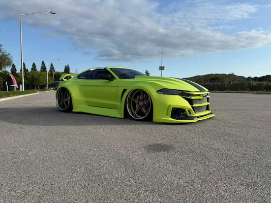 Ford Mustang Ecoboost GT 5.0 Mach1 Bullitt S550.2 2018 2019 2020 2021 2022 2023 with Aftermarket Parts - "DAWN" Front Bumper & Lip (Badge included) Carbon Fiber / FRP from Robot Craftsman