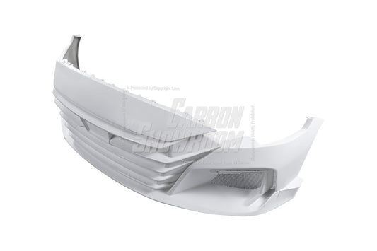 Ford Mustang Ecoboost V6 GT March1 Bullitt S550.2 2018 2019 2020 2021 2022 2023 & Mustang Ecoboost V6 GT March1 Bullitt S550.1 S550.2 2015 2016 2017 2018 2019 2020 2021 2022 2023 with Aftermarket Parts - DAWN Front Bumper & Lip (DRL & Badge included) & Replacement Front Lip Only Carbon Fiber / FRP from Robot Craftsman