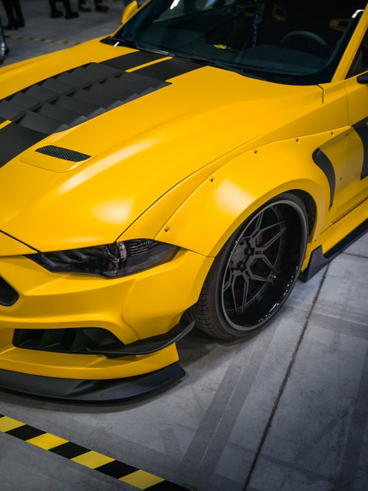 Ford Mustang Ecoboost V6 GT S550.1 2015 2016 2017 & Mustang Ecoboost V6 GT March1 Bullitt S550.2 2018 2019 2020 2021 2022 2023 with Aftermarket Parts - "STORM" Widebody Fender Flares Wheel Arches & Side Skirts Carbon Fiber / FRP from Robot Craftsman