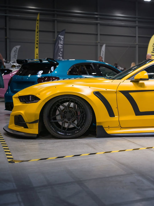 Ford Mustang Ecoboost V6 GT S550.1 2015 2016 2017 & Mustang Ecoboost V6 GT March1 Bullitt S550.2 2018 2019 2020 2021 2022 2023 with Aftermarket Parts - "STORM" Widebody Fender Flares Wheel Arches & Side Skirts Carbon Fiber / FRP from Robot Craftsman