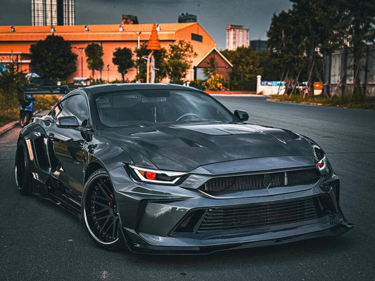 Ford Mustang Ecoboost V6 GT 2015 2016 2017 & Mustang Ecoboost V6 GT S550.1 2015 2016 2017 & Mustang Ecoboost V6 GT March1 Bullitt S550.2 2018 2019 2020 2021 2022 2023 with Aftermarket Parts - DUSK Front Bumper & Lip (Badge included) & Replacement Front Lip Only Carbon Fiber / FRP from Robot Craftsman