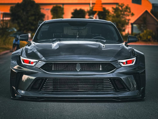 Ford Mustang Ecoboost V6 GT 2015 2016 2017 & Mustang Ecoboost V6 GT S550.1 2015 2016 2017 & Mustang Ecoboost V6 GT March1 Bullitt S550.2 2018 2019 2020 2021 2022 2023 with Aftermarket Parts - DUSK Front Bumper & Lip (Badge included) & Replacement Front Lip Only Carbon Fiber / FRP from Robot Craftsman