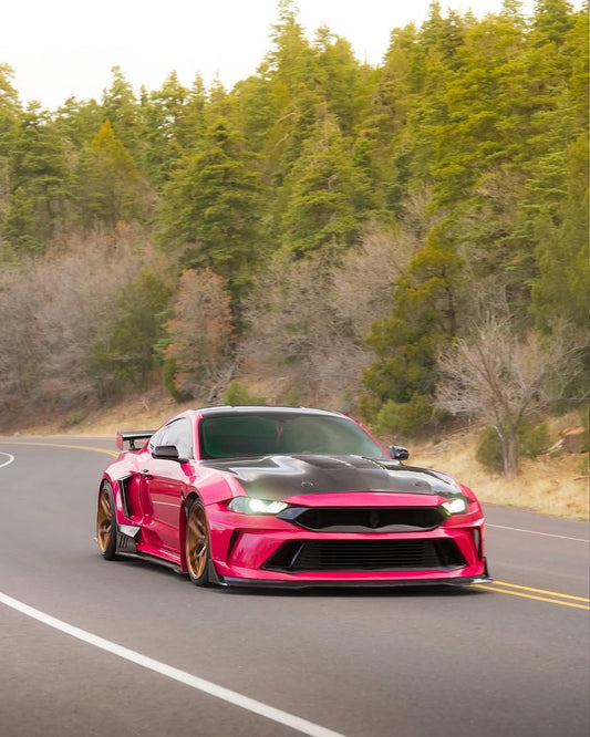 Ford Mustang Ecoboost V6 GT 2015 2016 2017 & Mustang Ecoboost V6 GT S550.1 2015 2016 2017 & Mustang Ecoboost V6 GT March1 Bullitt S550.2 2018 2019 2020 2021 2022 2023 with Aftermarket Parts - DUSK Front Bumper & Lip (Badge included) & Replacement Front Lip Only Carbon Fiber / FRP from Robot Craftsman