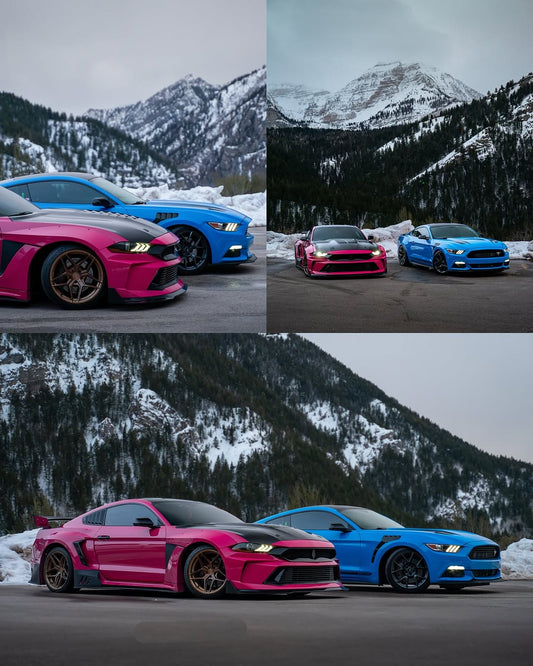 Ford Mustang Ecoboost V6 GT 2015 2016 2017 & Mustang Ecoboost V6 GT S550.1 2015 2016 2017 & Mustang Ecoboost V6 GT March1 Bullitt S550.2 2018 2019 2020 2021 2022 2023 with Aftermarket Parts - DUSK Front Bumper & Lip (Badge included) & Replacement Front Lip Only Carbon Fiber / FRP from Robot Craftsman