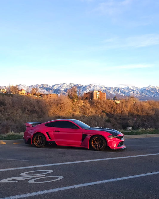 Ford Mustang Ecoboost V6 GT 2015 2016 2017 & Mustang Ecoboost V6 GT S550.1 2015 2016 2017 & Mustang Ecoboost V6 GT March1 Bullitt S550.2 2018 2019 2020 2021 2022 2023 with Aftermarket Parts - DUSK Front Bumper & Lip (Badge included) & Replacement Front Lip Only Carbon Fiber / FRP from Robot Craftsman