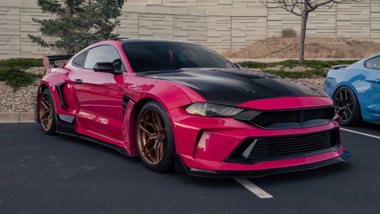 Ford Mustang Ecoboost V6 GT 2015 2016 2017 & Mustang Ecoboost V6 GT S550.1 2015 2016 2017 & Mustang Ecoboost V6 GT March1 Bullitt S550.2 2018 2019 2020 2021 2022 2023 with Aftermarket Parts - DUSK Front Bumper & Lip (Badge included) & Replacement Front Lip Only Carbon Fiber / FRP from Robot Craftsman