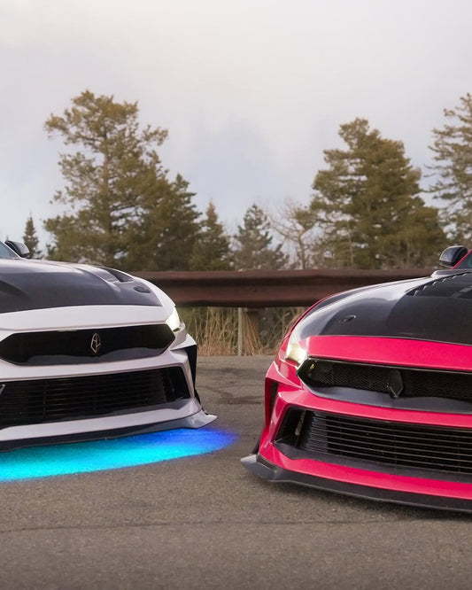 Ford Mustang Ecoboost V6 GT 2015 2016 2017 & Mustang Ecoboost V6 GT S550.1 2015 2016 2017 & Mustang Ecoboost V6 GT March1 Bullitt S550.2 2018 2019 2020 2021 2022 2023 with Aftermarket Parts - DUSK Front Bumper & Lip (Badge included) & Replacement Front Lip Only Carbon Fiber / FRP from Robot Craftsman