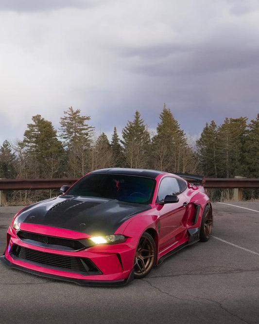 Ford Mustang Ecoboost V6 GT 2015 2016 2017 & Mustang Ecoboost V6 GT S550.1 2015 2016 2017 & Mustang Ecoboost V6 GT March1 Bullitt S550.2 2018 2019 2020 2021 2022 2023 with Aftermarket Parts - DUSK Front Bumper & Lip (Badge included) & Replacement Front Lip Only Carbon Fiber / FRP from Robot Craftsman