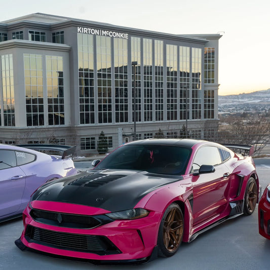 Ford Mustang Ecoboost V6 GT 2015 2016 2017 & Mustang Ecoboost V6 GT S550.1 2015 2016 2017 & Mustang Ecoboost V6 GT March1 Bullitt S550.2 2018 2019 2020 2021 2022 2023 with Aftermarket Parts - DUSK Front Bumper & Lip (Badge included) & Replacement Front Lip Only Carbon Fiber / FRP from Robot Craftsman