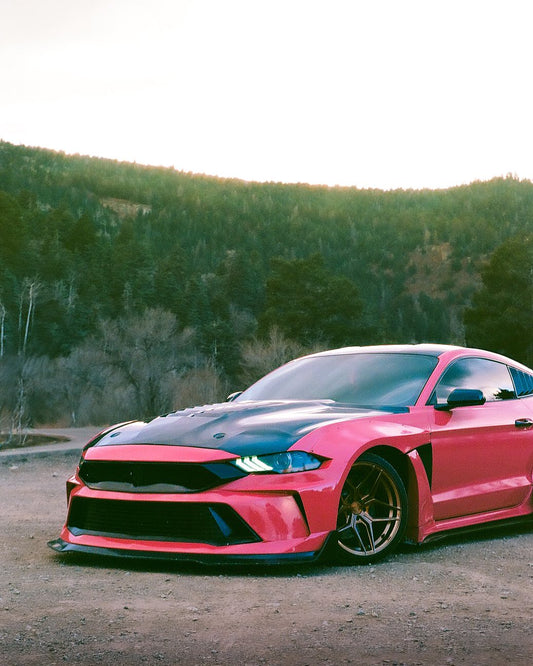 Ford Mustang Ecoboost V6 GT 2015 2016 2017 & Mustang Ecoboost V6 GT S550.1 2015 2016 2017 & Mustang Ecoboost V6 GT March1 Bullitt S550.2 2018 2019 2020 2021 2022 2023 with Aftermarket Parts - DUSK Front Bumper & Lip (Badge included) & Replacement Front Lip Only Carbon Fiber / FRP from Robot Craftsman