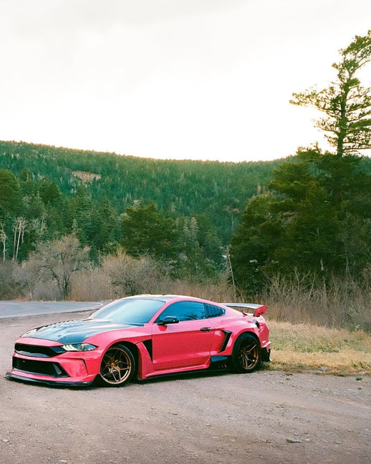 Ford Mustang Ecoboost V6 GT 2015 2016 2017 & Mustang Ecoboost V6 GT S550.1 2015 2016 2017 & Mustang Ecoboost V6 GT March1 Bullitt S550.2 2018 2019 2020 2021 2022 2023 with Aftermarket Parts - DUSK Front Bumper & Lip (Badge included) & Replacement Front Lip Only Carbon Fiber / FRP from Robot Craftsman