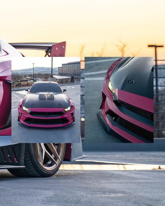 Ford Mustang Ecoboost V6 GT 2015 2016 2017 & Mustang Ecoboost V6 GT S550.1 2015 2016 2017 & Mustang Ecoboost V6 GT March1 Bullitt S550.2 2018 2019 2020 2021 2022 2023 with Aftermarket Parts - DUSK Front Bumper & Lip (Badge included) & Replacement Front Lip Only Carbon Fiber / FRP from Robot Craftsman