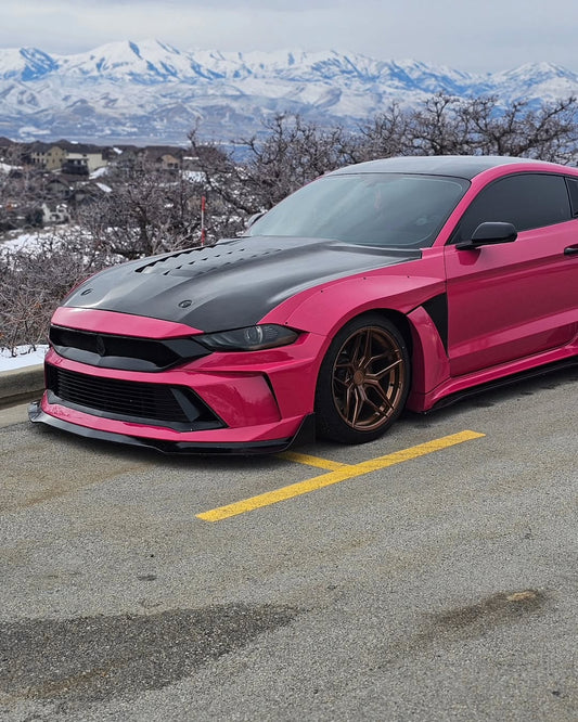Ford Mustang Ecoboost V6 GT 2015 2016 2017 & Mustang Ecoboost V6 GT S550.1 2015 2016 2017 & Mustang Ecoboost V6 GT March1 Bullitt S550.2 2018 2019 2020 2021 2022 2023 with Aftermarket Parts - DUSK Front Bumper & Lip (Badge included) & Replacement Front Lip Only Carbon Fiber / FRP from Robot Craftsman